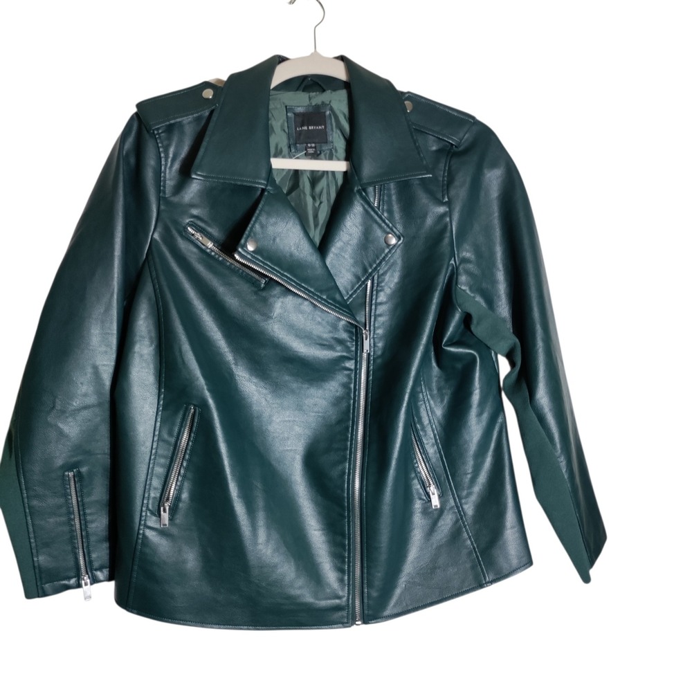 Lane Bryant Green Faux Leather Moto Biker Jacket Plus Size 18/20 Zip Front